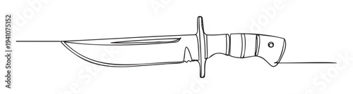Continuous one line drawing of a sharp hunting knife with a strong blade and handle, perfect as a graphic element or a minimalist symbol for outdoor and survival themes