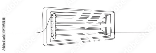 Minimalist one line drawing depicting an adjustable air vent with horizontal slats, ideal for technical guides, climate control presentations, or modern industrial system schematics.