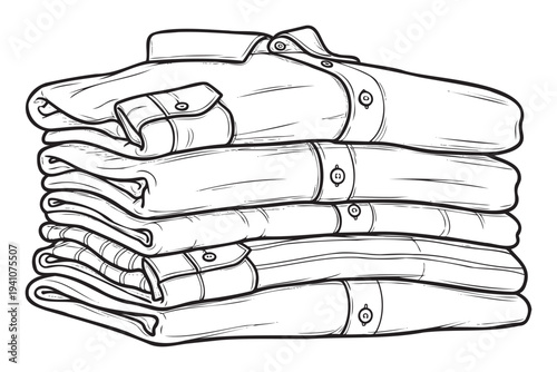 Neatly organized stack of freshly folded shirts representing clothing storage, laundry care, retail apparel displays, or an essential graphic resource for household and business
