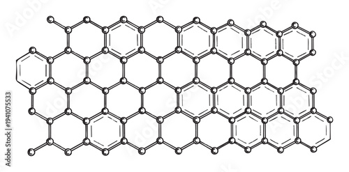 Detailed molecular structure of a carbon atom lattice showing a hexagonal arrangement of chemical bonds suitable for science education and nanotechnology research presentations