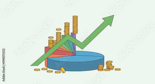 Financial Growth Chart with Coins and Upward Arrow