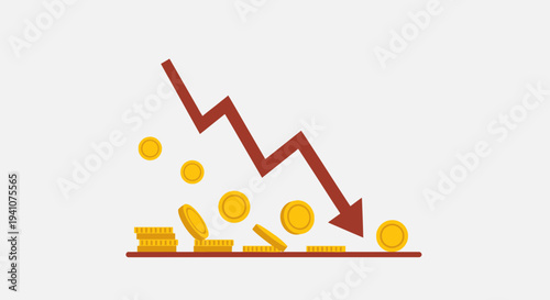 Financial Crisis: Falling Gold Coins and Downward Trend Arrow