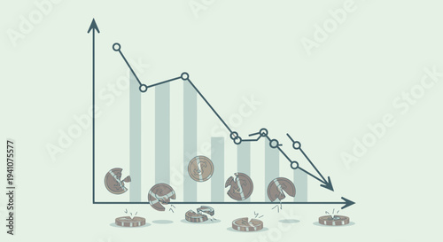Financial Crisis Graph Showing Decline and Broken Coins