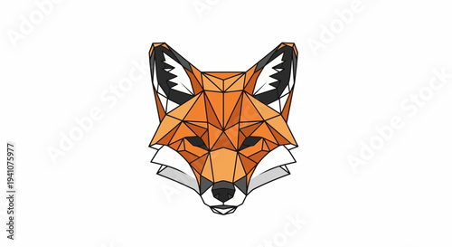 Geometric Fox Head Illustration, Low Poly Animal Art, Orange and Black Design