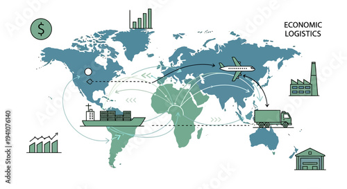 Global Economic Logistics Network: Shipping, Air Cargo, Trucking, and Trade Routes