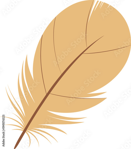 Golden feather illustration, elegant bird feather, soft plume design, isolated on white background, decorative nature element, minimal vector style