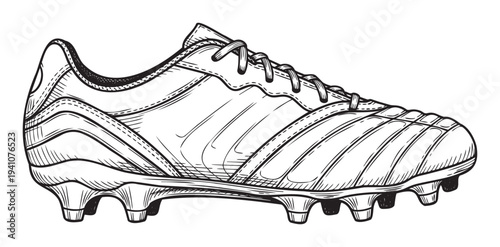 Hand drawn sketch of a soccer cleat, also known as a football boot, an essential piece of sports equipment perfect for athletic branding and game day promotions