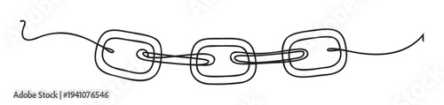 A continuous single line drawing forming three connected rounded rectangular shapes resembling a chain link for business connections, teamwork concepts, or educational diagrams.