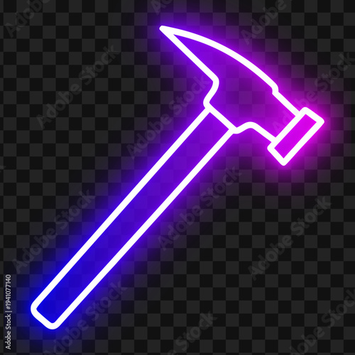 Neon Hammer Icon Glowing Vector Illustration Tool Construction