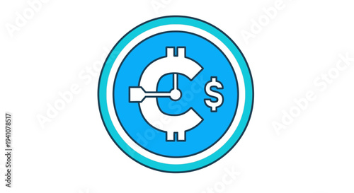 Blue coin with dollar and euro.