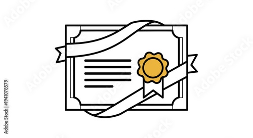 Certificate icon with ribbon and seal.
