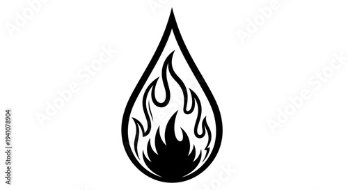 Black flame inside a teardrop shape.