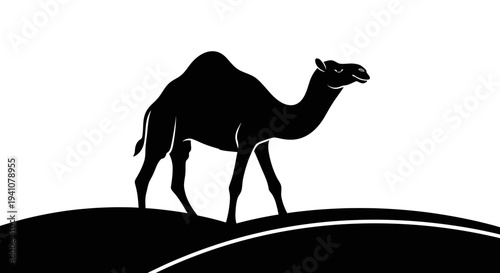 Black silhouette of a camel walking.