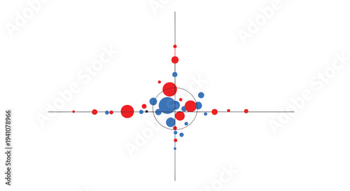 Statistical data visualization graph featuring red and blue circles of different sizes distributed along horizontal axes.