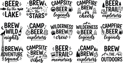 Funny Camping Beer Quotes Typography Bundle for Adventure, T-shirt, Prints, and Outdoor Posters