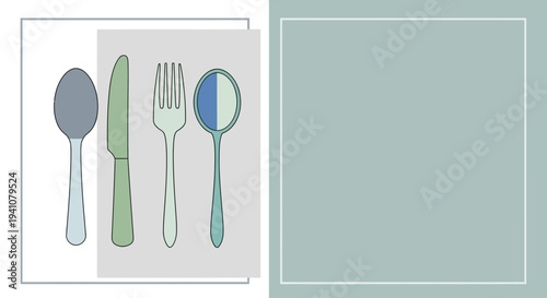 Minimalist cutlery set illustration on transparent background silhouette