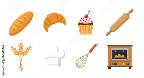 Pastry and baking tools collection ideal for designs on transparent background silhouette