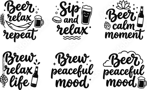 Relaxing Beer Quotes Typography Bundle for T Shirt Designs and Bar Posters