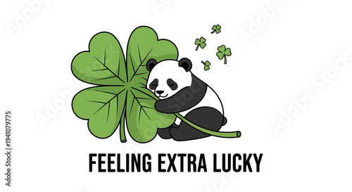 Panda sleeps peacefully on a clover a lucky charm on transparent background silhouette