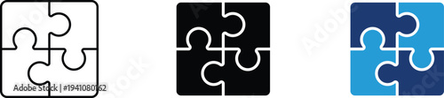 Jigsaw puzzle pieces icon showing collaboration and problem solving. Teamwork illustration for strategic integration, logical connectivity, business partnership, and creative solution finding