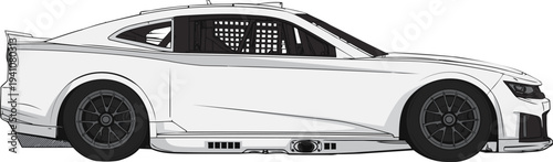 american race car line art illustration isolated