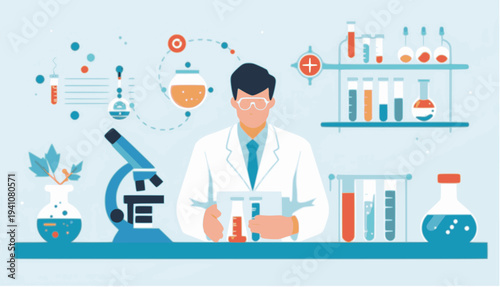 Medical Laboratory Research Healthcare Flat Vector Illustration