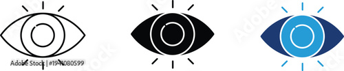 Eye icon showing vision and visual perception. Professional illustration for optometry services, cybersecurity surveillance, digital recognition technology, and ophthalmology health.