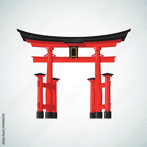 Traditional Japanese Torii Gate, Red and Black Architecture, Sacred Entrance Symbol