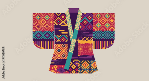 Vibrant Geometric Kimono Pattern Illustration