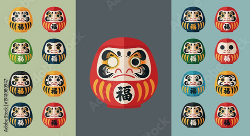 Colorful Daruma Dolls Collection: Japanese Lucky Charms, Traditional Toys, and Good Fortune Symbols