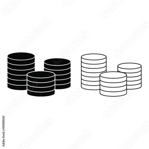 Stacks of coins in black and white for business finance concepts  simple illustration icon
