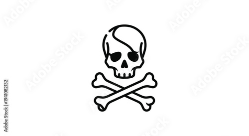 Simple black and white line art illustration of a human skull with crossed bones beneath it, a universal symbol for danger or piracy.