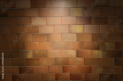 Illuminated Brown Brick Wall Background with Spotlight