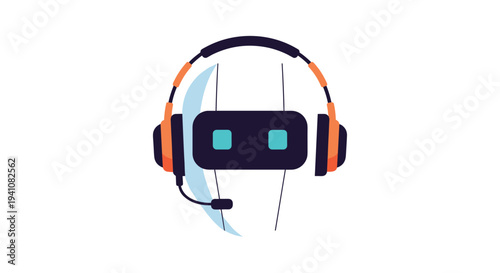 High-tech illustration of a robot head wearing a professional headset with a microphone, representing automated digital customer service.