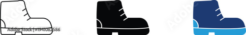 Industrial safety boot icon showing protective footwear and work safety. Professional illustration for construction gear, personal protective equipment, and durable manufacturing footwear.