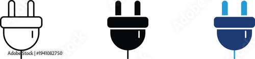 Electric plug icon showing power connectivity and energy supply. Electrical illustration for appliance charging, household energy, electronics equipment, and technical power solutions.