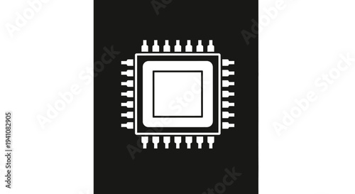 Central Processing Unit Icon, Microchip Computer Chip Vector Graphic, Technology Concept