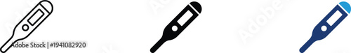Digital thermometer icon showing medical diagnostic and body temperature. Health illustration for clinical fever measurement, healthcare monitoring, nursing equipment, and digital pharmacy supplies.