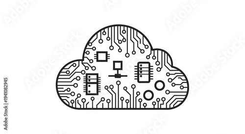 Cloud Computing Technology Icon with Circuit Board Elements