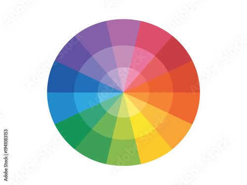 12 Sectioned RYB Color Wheel Red Yellow Blue, artist color system showing 12-part radial wheel, complementary colors opposite each other, vector illustration