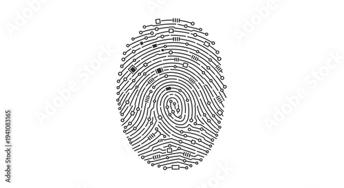 Digital Fingerprint Icon - Identity Security, Biometric Scan, Cyber Security Concept