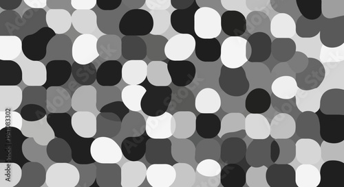 Abstract Black and White Mosaic Pattern, Rounded Squares and Circles