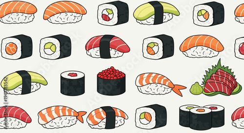 Assorted Sushi Rolls and Nigiri Platter, Japanese Cuisine Assortment