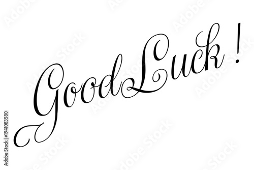 Good Luck ! - 手書き風の書体で書いたGood Luck !（グッドラック！）の文字のロゴマーク、カリグラフィー
