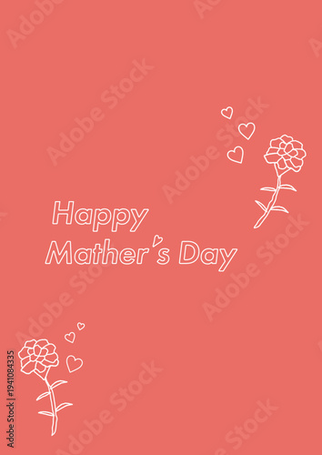 母の日のカーネーションのシンプルな背景素材イラスト_線画_縦背景_コピースペース_赤