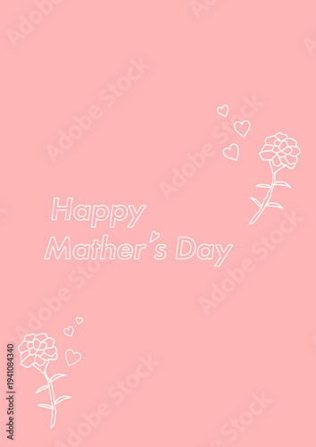 母の日のカーネーションのシンプルな背景素材イラスト_線画_縦背景_コピースペース_ピンク