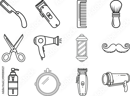 Set of 12 barber shop icons vector
