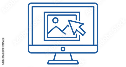 Computer Monitor with Image Preview and Cursor Click Vector Illustration