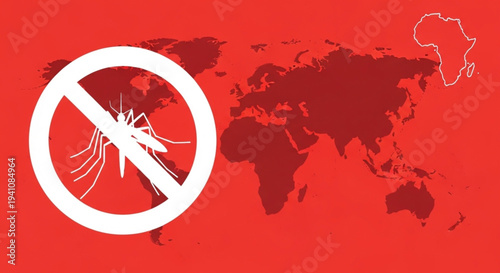 World Malaria Day Global Mosquito Eradication Efforts A World Map Depicting a No Mosquito Sign Symbolizing Disease Prevention and Public Health Initiatives Against Insect-Borne Illnesses