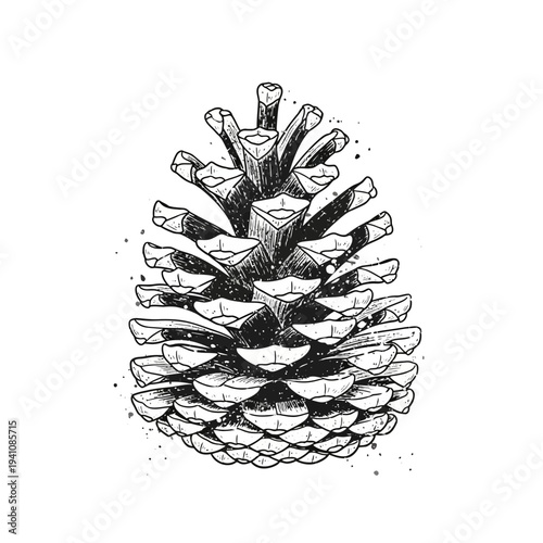 Hand-drawn pine cone illustration on white background